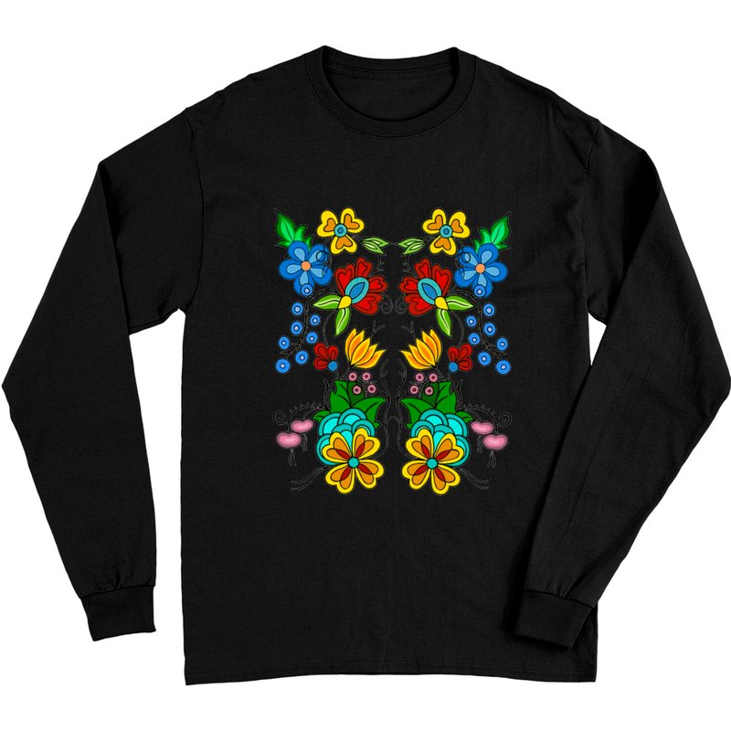 T-shirt à manches longues unisexe noir Ojibwe Floral — T-shirts pour hommes