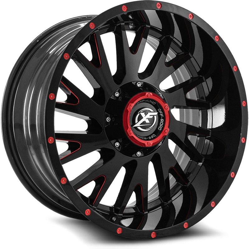 XF Off-Road XF-221 Gloss Black Red Milled Wheels - 20x10 -5x139.7 — Wheels & Rims