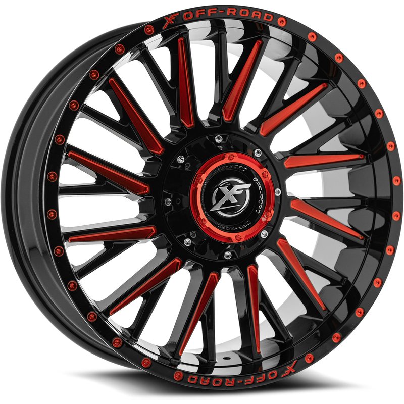 XF Off-Road XF-226 Gloss Black Red Milled Wheels - 20x10 -5x127 — Wheels & Rims