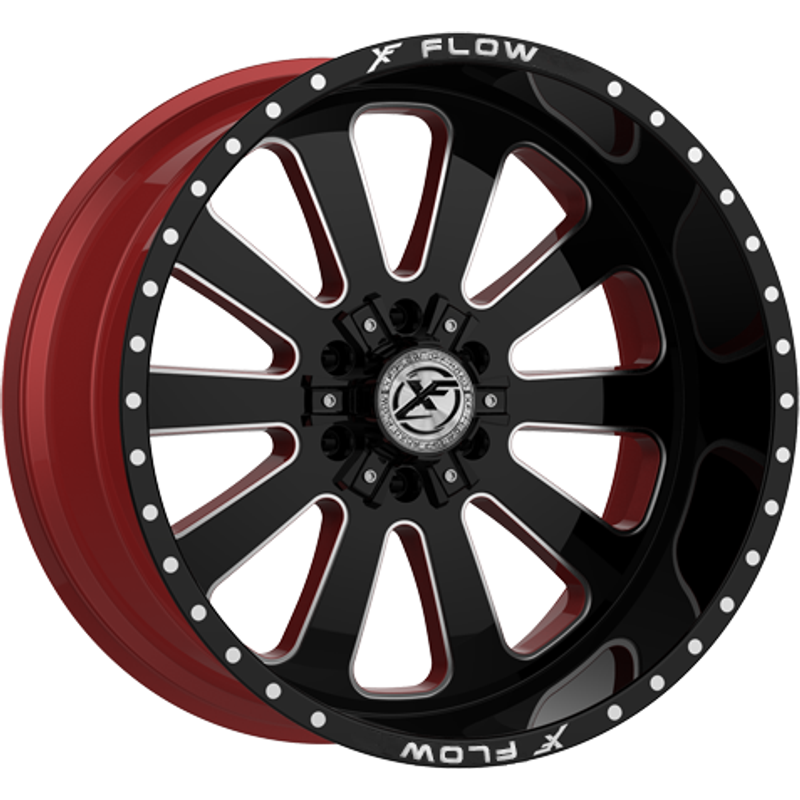 Roues XF Off-Road XFX-302 Noir Brillant Rouge Fraisé - 22x12 — Roues et jantes