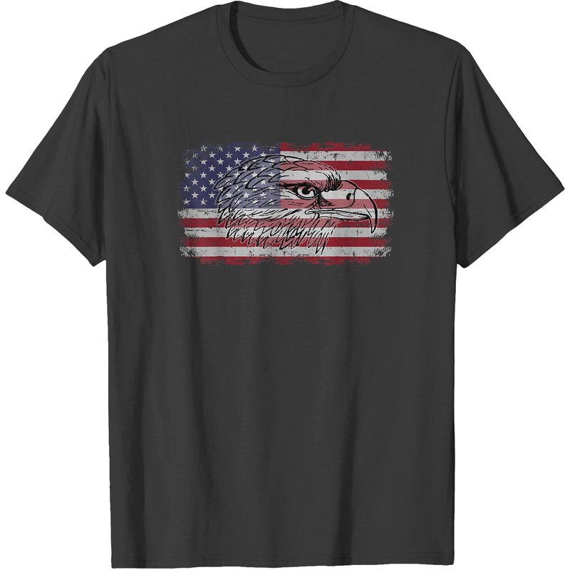 T-shirt US Drapeau Américain avec Aigle Mullet pour Hommes