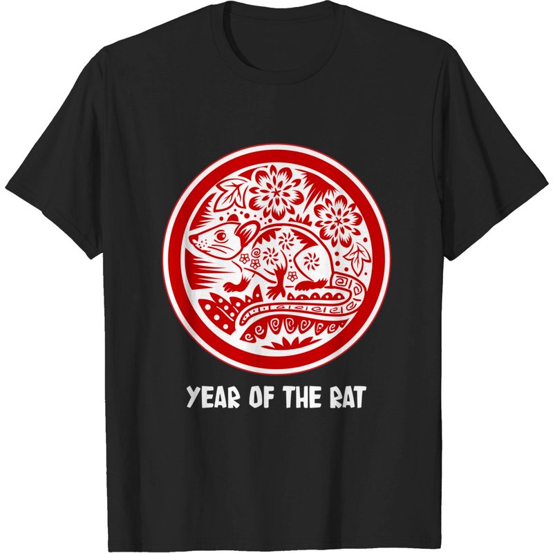 T-shirt pour hommes Année du Rat en noir
