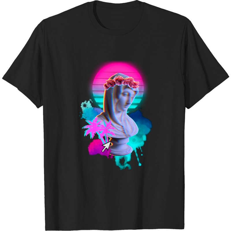 T-shirt pour hommes Vaporwave Blessed Mother en noir