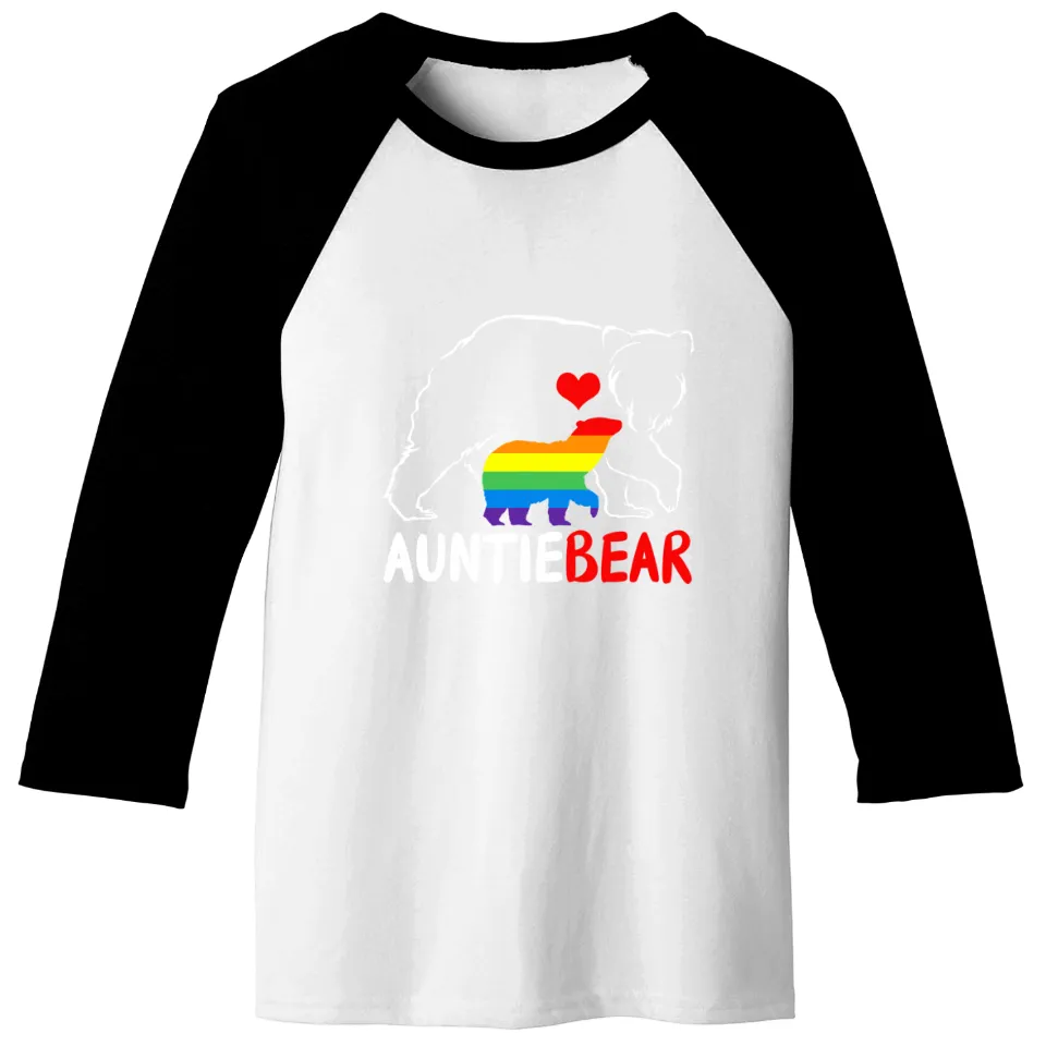 Auntie Bear Proud Aunt Rainbow Flag LGBT Pride Baseball Tee — Mens T Shirts