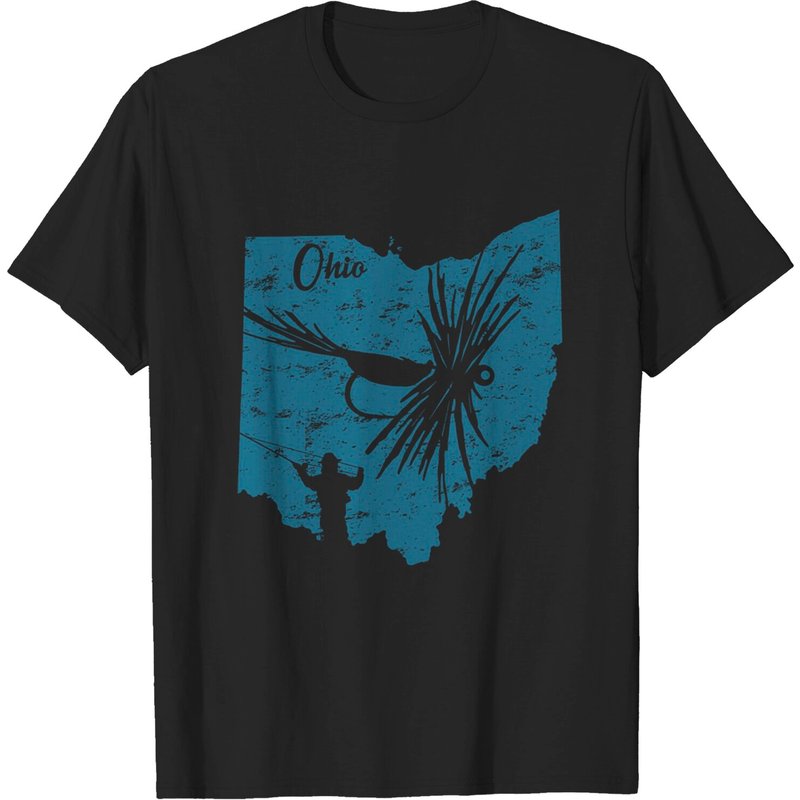 Fly Fishing Ohio State Map Distressed Blue T-Shirt for Men — Mens T Shirts