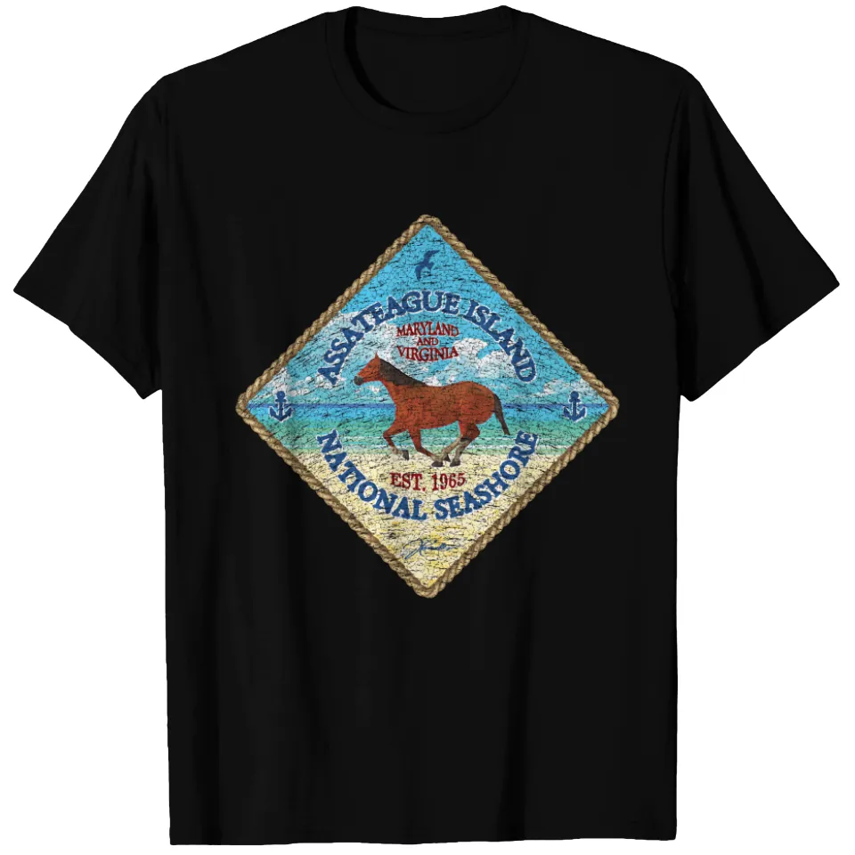 T-shirt avec cheval courant sur la plage - Assateague Island — T-shirts pour hommes
