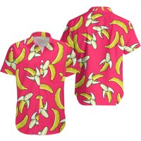 Chemise hawaïenne rose à boutons avec imprimé banane jaune — Chemises décontractées pour hommes