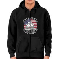 Hoodie zippé délavé avec drapeau des États-Unis Mayflower Descendant — Sweats à capuche pour hommes