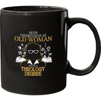 Never Underestimate Old Woman With Theology Degree Mug