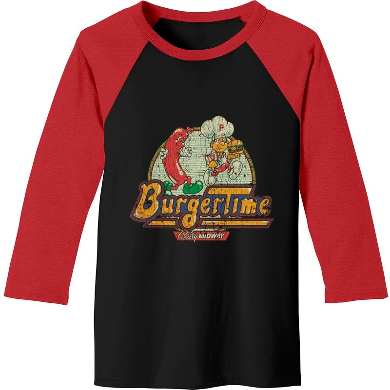 T-Shirt de Baseball BurgerTime 1982 Arcade pour Hommes Noir/Rouge