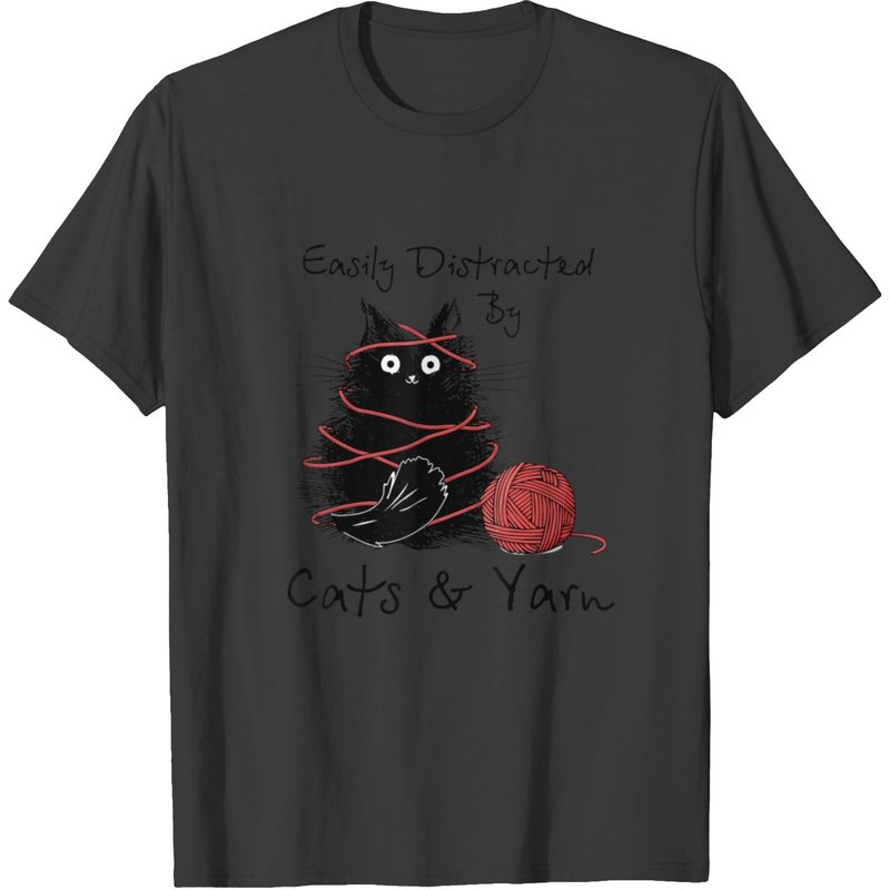 T-shirt pour hommes facilement distraits par les chats et la laine