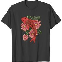 T-shirt Floral Koi Fish pour hommes en noir