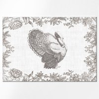 Thanksgiving Placemats Set, Turkey Design, 100% Linen
