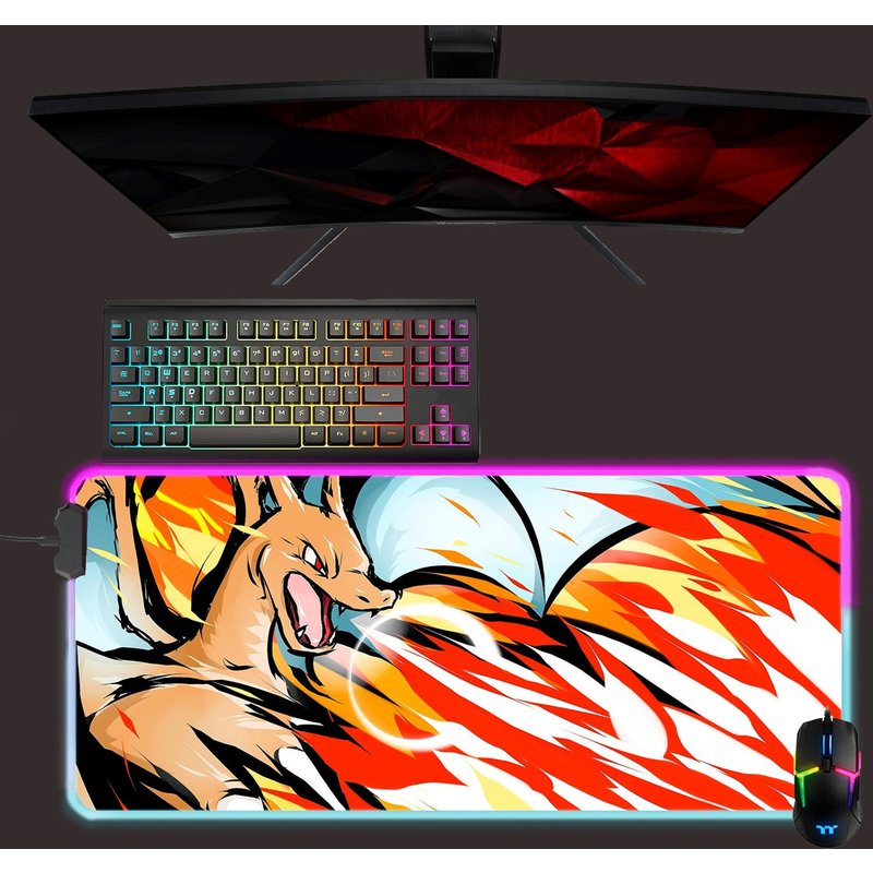 Tapis de souris LED Pokemon Évolution de Charizard RGB — Tapis de souris et sous-mains
