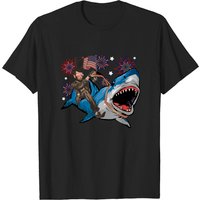Funny Lincoln Riding Shark 4th of July T-Shirt for Men