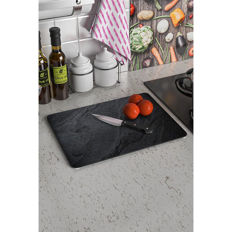 Planche à Découper en Verre Aspect Pierre Noire pour Cuisine et Bureau — Gadgets de cuisine