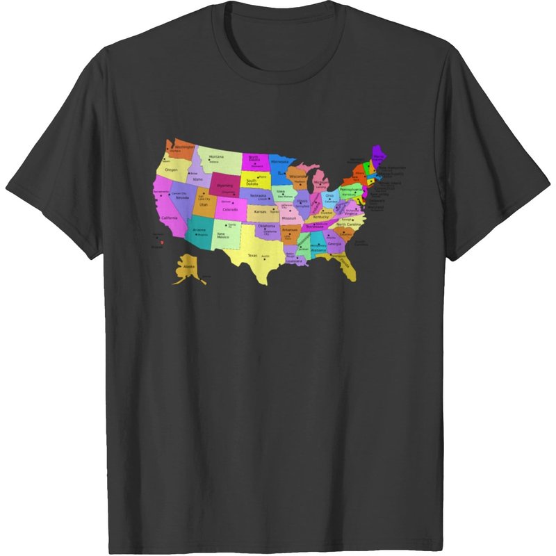 T-shirt Carte des États-Unis avec Capitales pour Hommes — T-shirts pour hommes