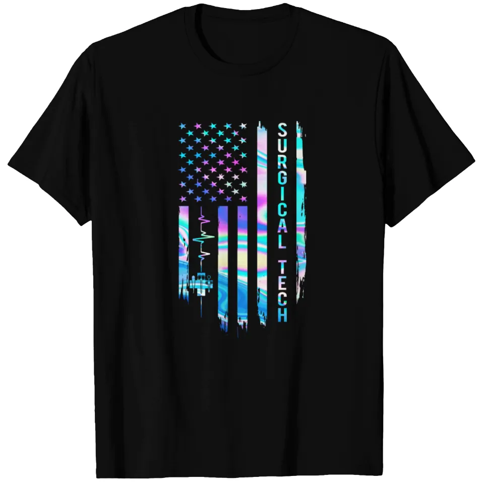 T-shirt pour hommes avec cœur drapeau américain et technologie chirurgicale — T-shirts pour hommes