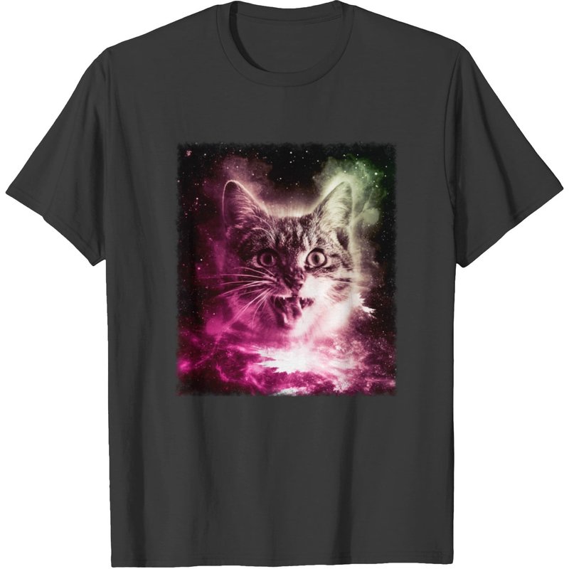 T-shirt Chat Dans l'Espace Galaxie Nébuleuse Vintage pour Hommes — T-shirts pour hommes