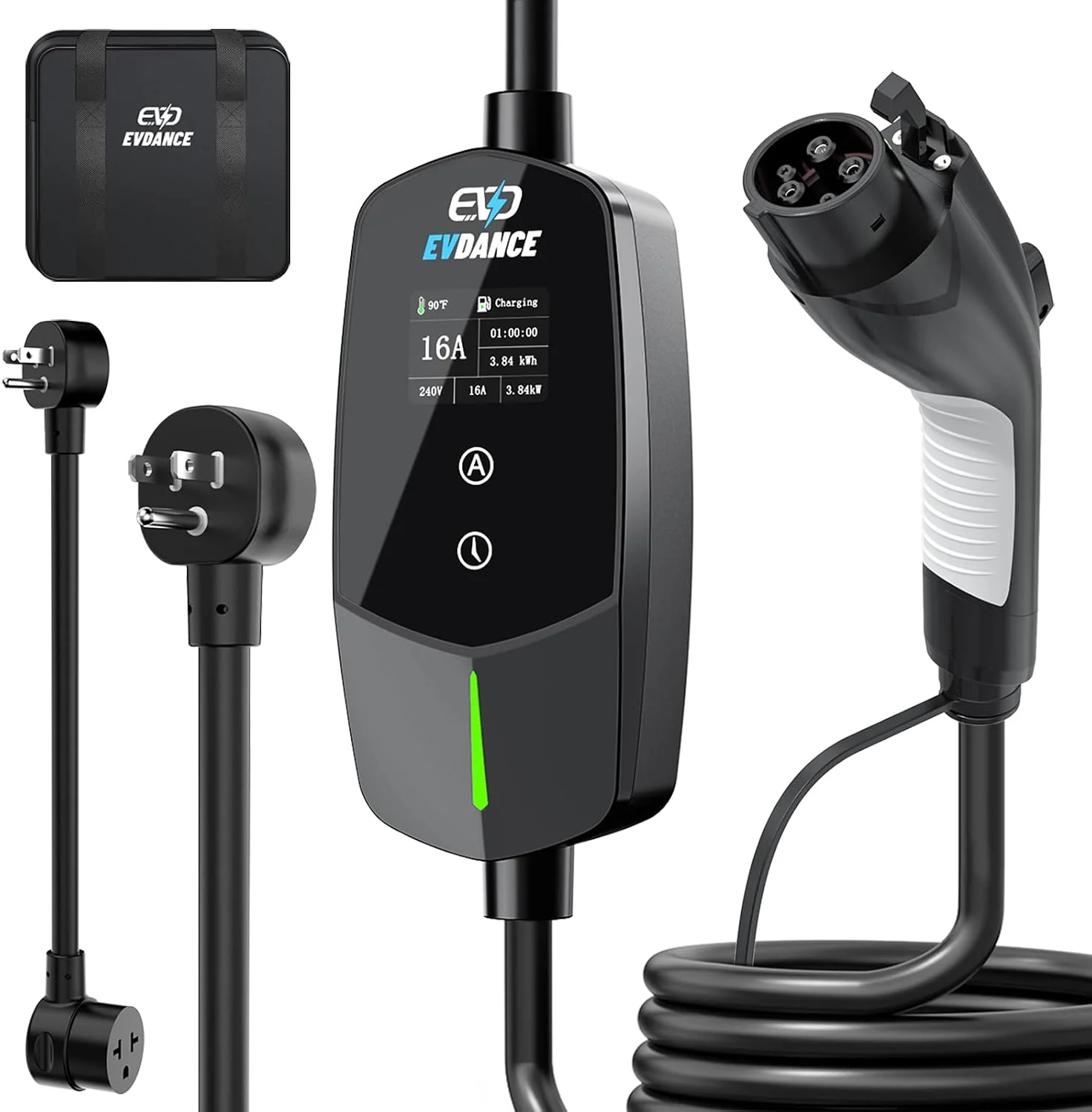 Evdance Flux Level 1 & 2 Nema 5-15 Plug J1772 Portable EV Charger 12A/16A | ETL Certification - ETL Listed / Wifi-Enabled