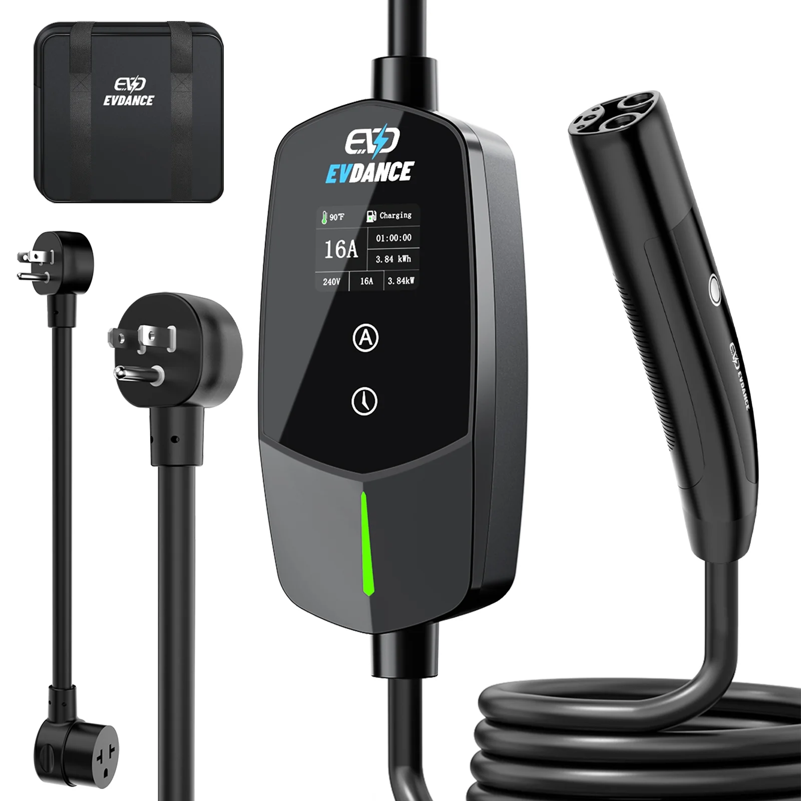 Evdance Flux Level 1 Nema 5-15 Plug Nacs Portable EV Charger 12A/16A | ETL Certification - ETL Listed / Wifi-Enabled