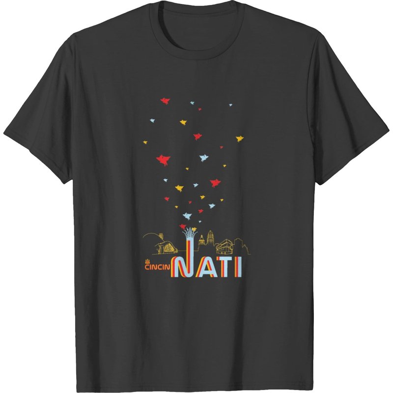 Cincinnati, Oh - Flying Pigs + Skyline T-shirt — T-shirts pour hommes