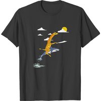 Pirate Giraffe Rides On Shark T-shirt