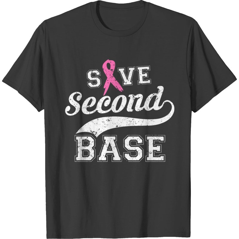 Save Second Base Pink Ribbon Fight Breast Cancer T-shirt — T-shirts pour hommes