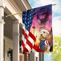 Goldendoodle Dog Happy Independence Day House Flag