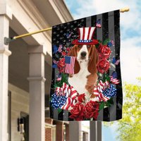 Basset Hound Dog Happy Independence Day House Flag — Decorative Flags