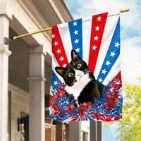 Tuxedo Cat Happy Independence Day House Flag — Drapeaux décoratifs