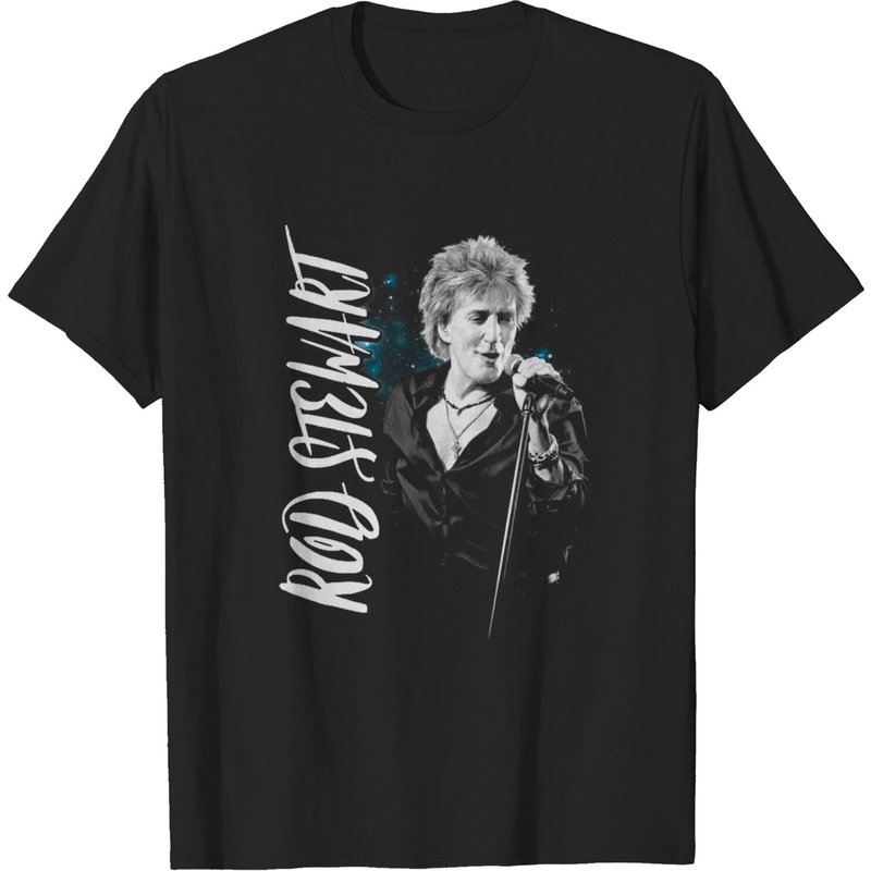 Rod Stewart Mic Stand Pose Blood Red Roses Official Tee T-shirt — T-shirts pour hommes