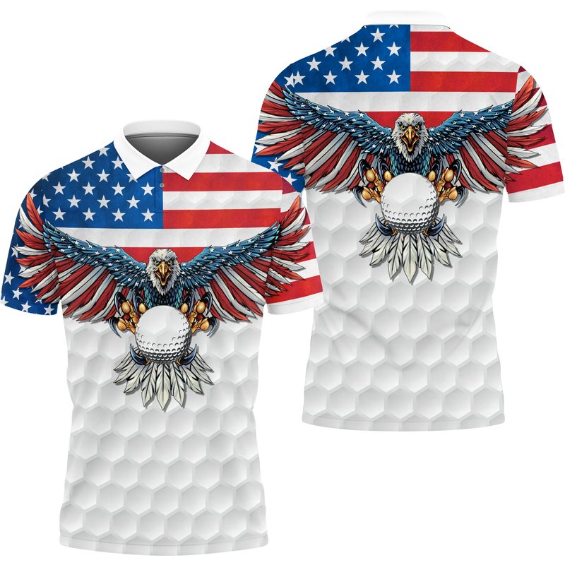 Golf American Flag Eagle Wings Polo Shirt — Chemises décontractées pour hommes