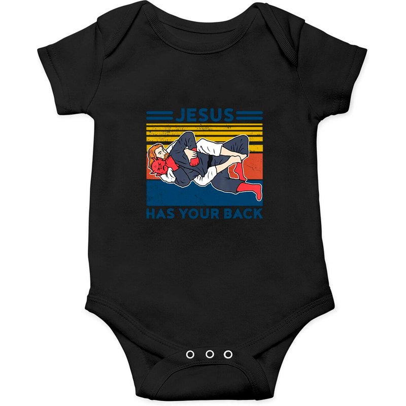 Jiu Jitsu Onesie Jesus Has Your Back Mens Bjj Mma Onesies — Bodys bébé