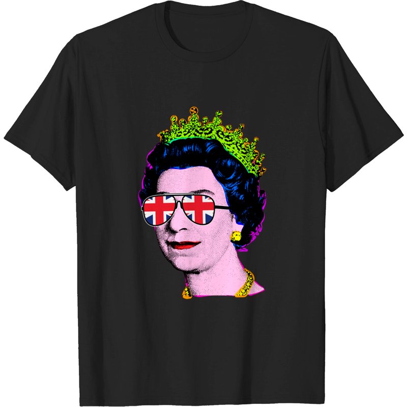 Elizabeth Union Jack Sunglasses Pop Art Queen Of England T-shirt — T-shirts pour hommes