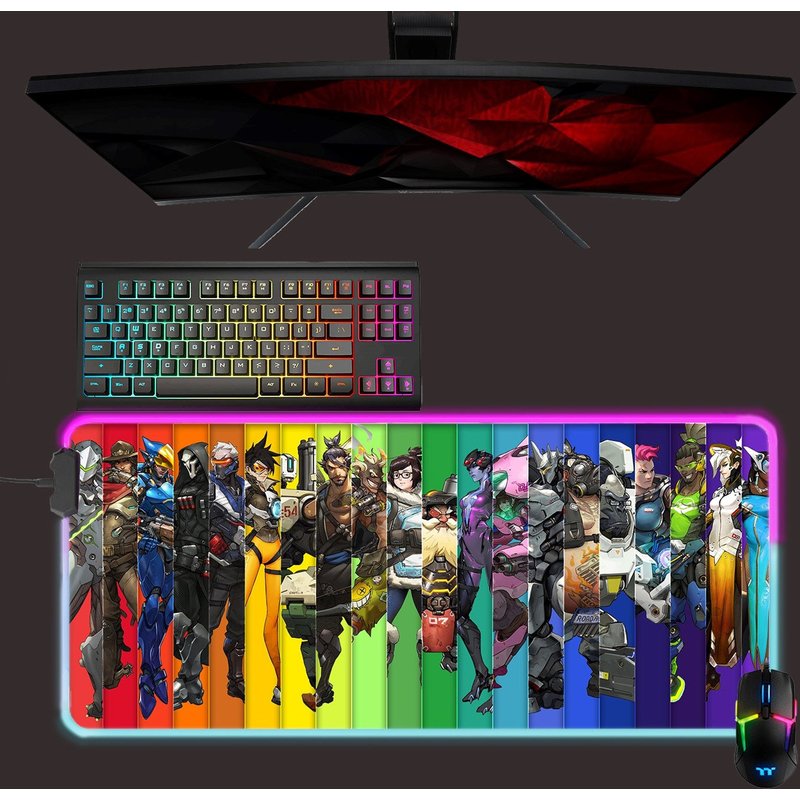 Overwatch Led Mouse Mat, Characters Hanzo, Genji, Ana, Mei, Soldier 76, Tracer Rgb Mouse Pad — Mouse Pads & Desk Mats