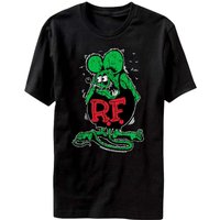 R.f. Ratfink Green Rat Mouse Rodant Distressed Adult Black T-shirt Tee — Mens T Shirts