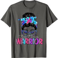 Messy Bun Teal Purple Pink Ribbon Thyroid Cancer Warrior T-shirt