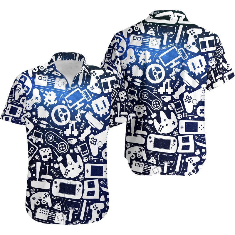 Gamer Hawaiian Shirt, Gamer Beach Shirt — Chemises décontractées pour hommes
