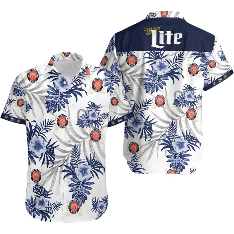Hot Summer 2022 Tropical Flowers Miller Lite Button Hawaii Shirt — Chemises décontractées pour hommes