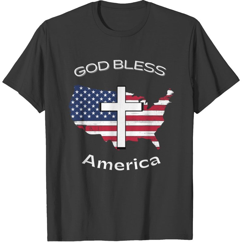 God Bless America White Cross On Usa Map T-shirt