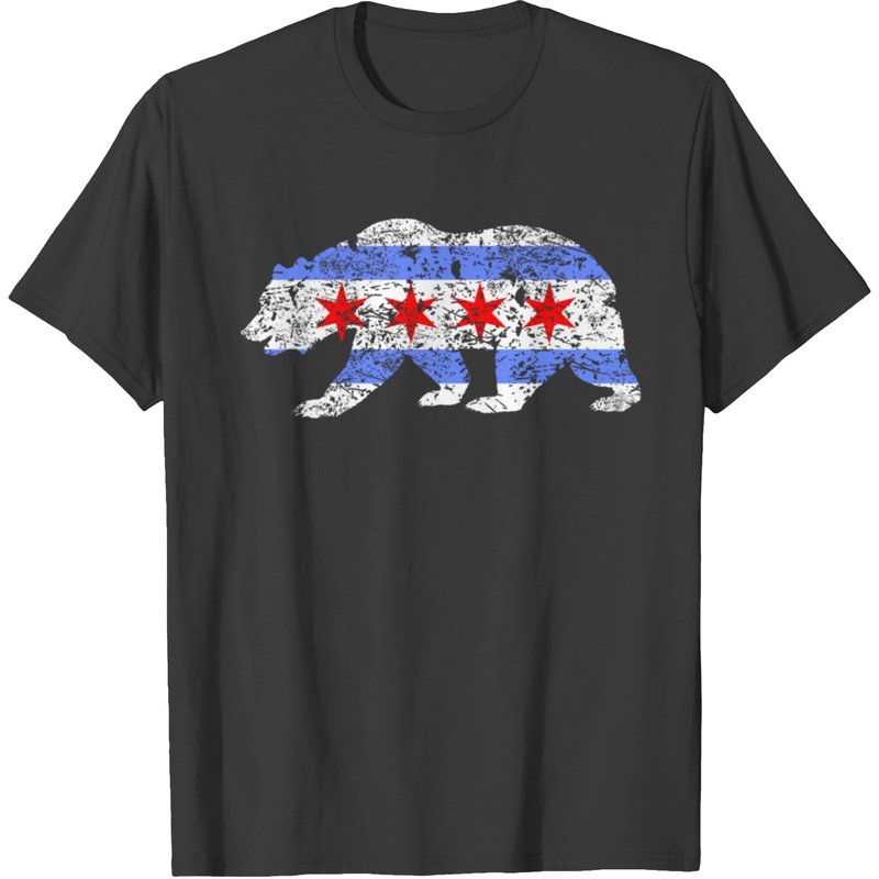 Chicago City Flag Distressed Bear T-shirt — T-shirts pour hommes
