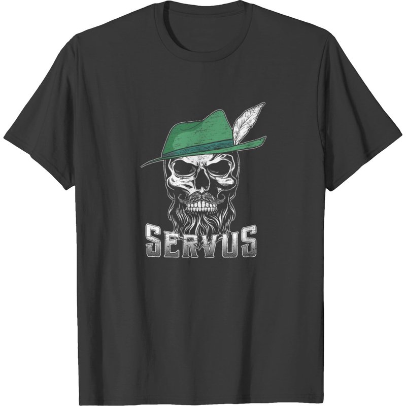 Oktoberfest Skull Skull Servus Felt Hat Beard T-shirt