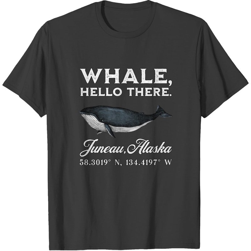 Juneau Alaska Whale Hello There Coordinates Gift T-shirt — Mens T Shirts