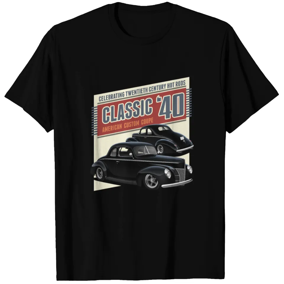 T-shirt lourd pour homme 1940 Voiture Classique Noire