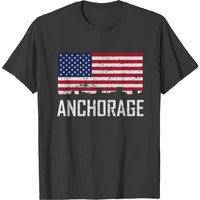 Anchorage Alaska Skyline American Flag Distressed T-shirt — T-shirts pour hommes