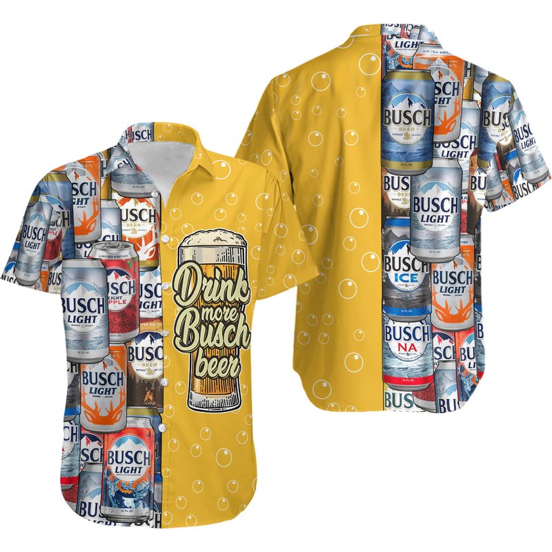 Light Beer Drink More Busch Beer Hawaiian Shirt — Chemises décontractées pour hommes