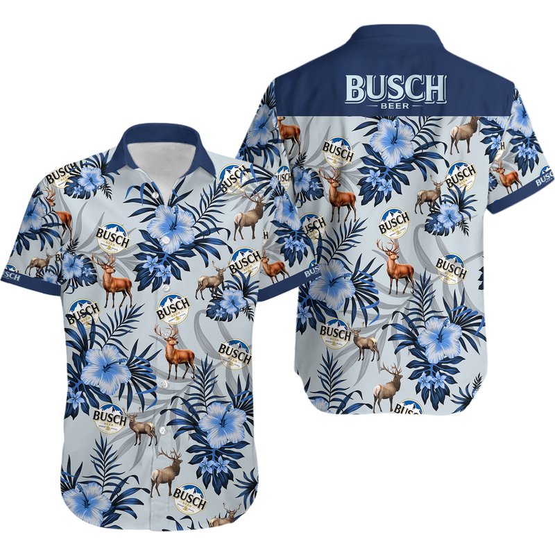 Light Beer Deer & Blue Flower Unisex Hawaiian Shirt — Chemises décontractées pour hommes