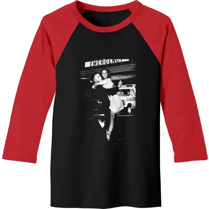 Michael Myers Kissing Curtis On The Set Horror Movie Baseball Tees