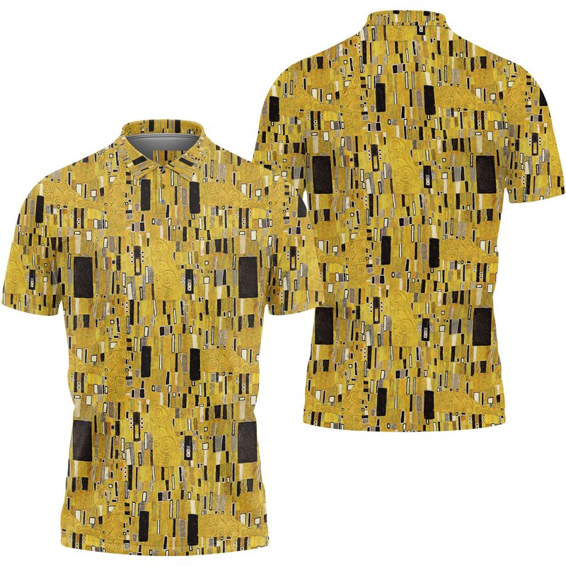 Klimt Gold Polo Shirt For Men, Polo 3d T-shirt — Chemises décontractées pour hommes